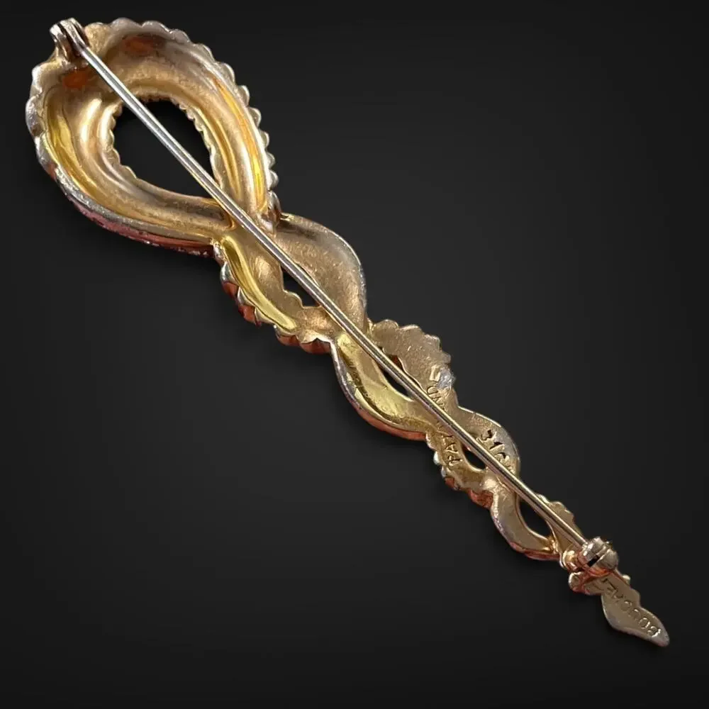 Vintage 1950 Marcel Boucher 3164 Gold Plated Rhinestone Rope Brooch 3.25